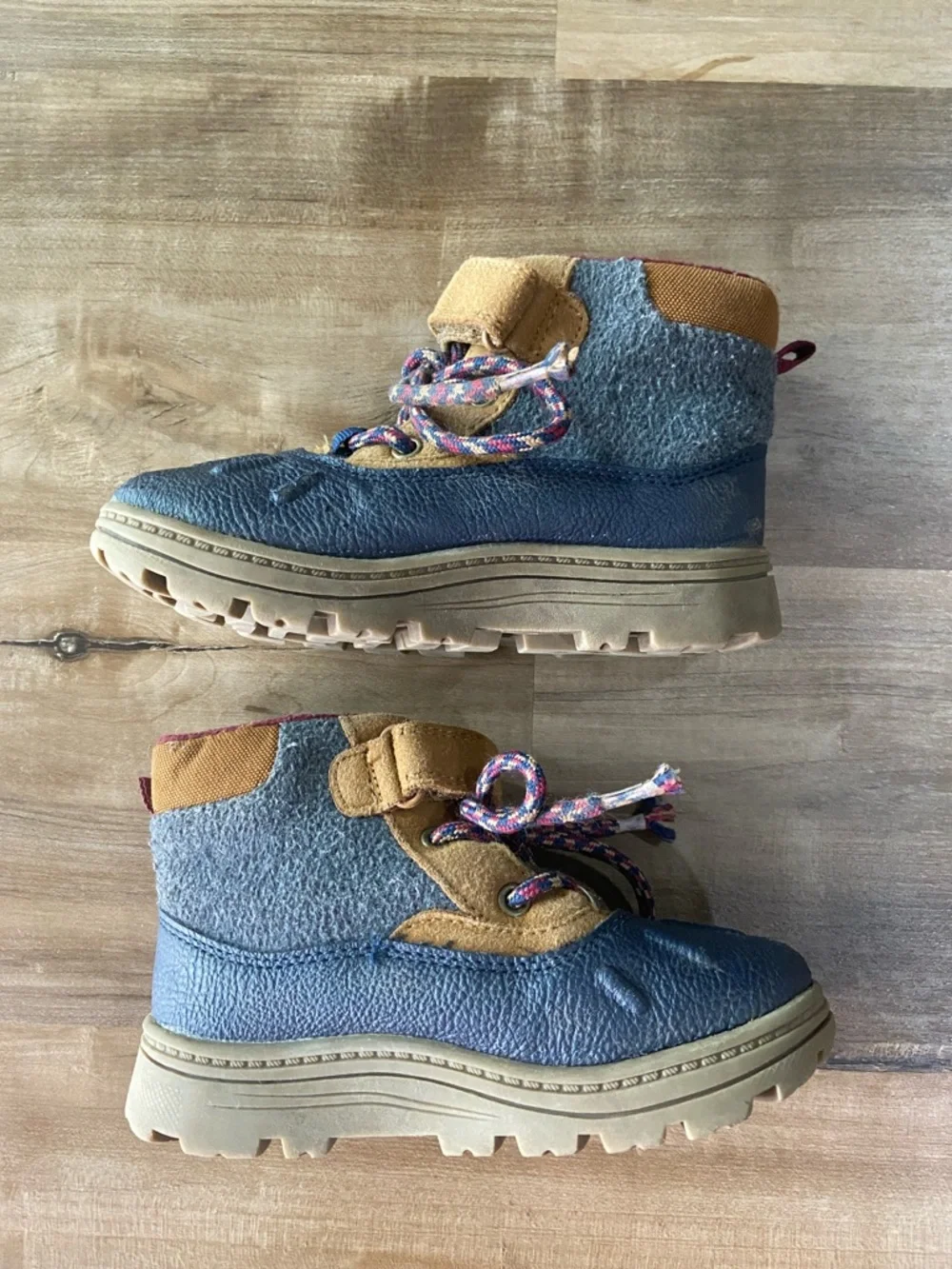 Kids Blue and Tan Lace-Up Outdoor Boots